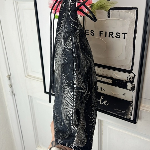 Vintage Vivienne Tam Black & Silver Feather Print Bag - Picture 7 of 10